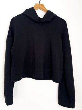 Sage Collective Cloud Black Cropped Cowl Hood Sweatshirt S